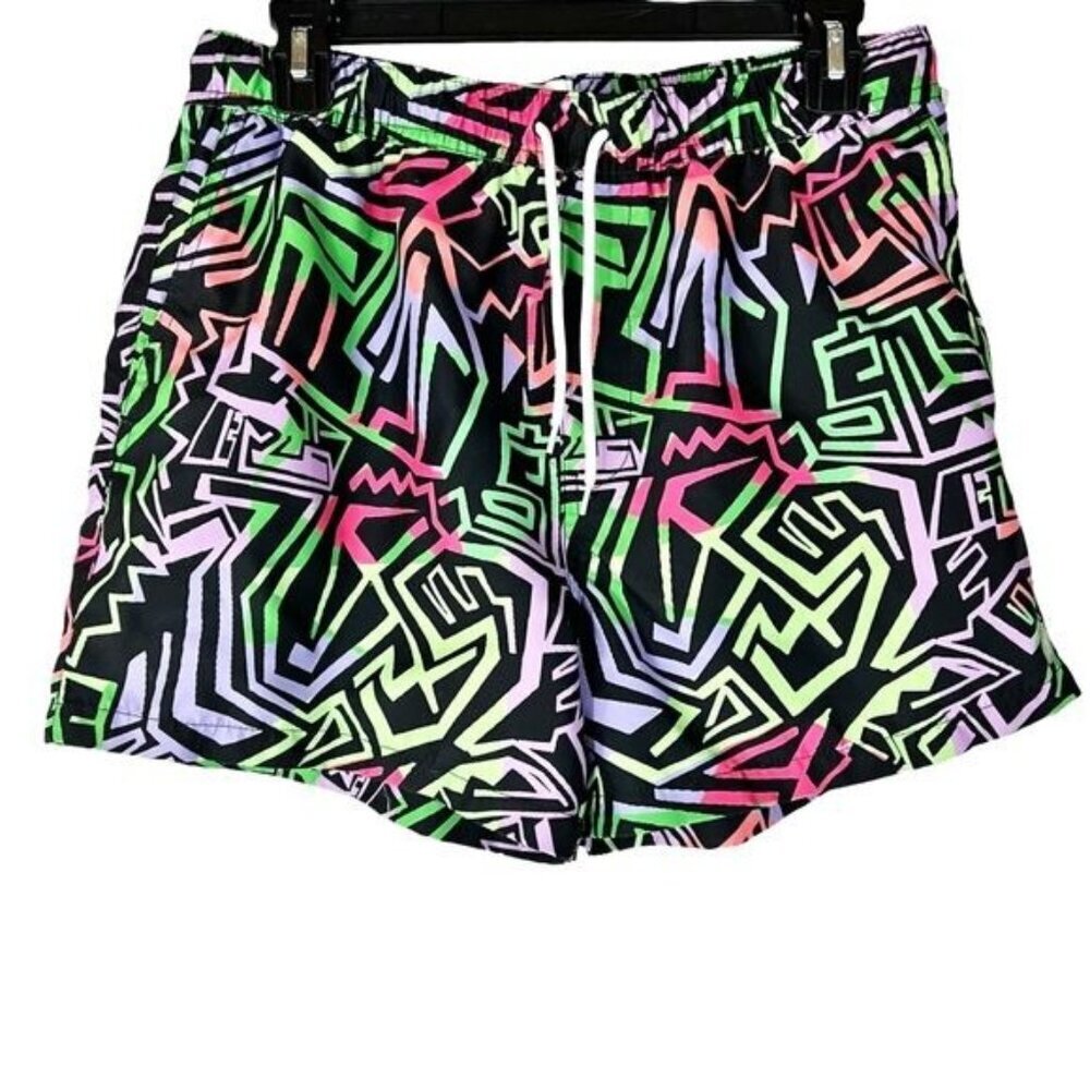 Empyre Neon Retro Board Shorts M Swim Trunks Vibrant Unique Vacation Beach